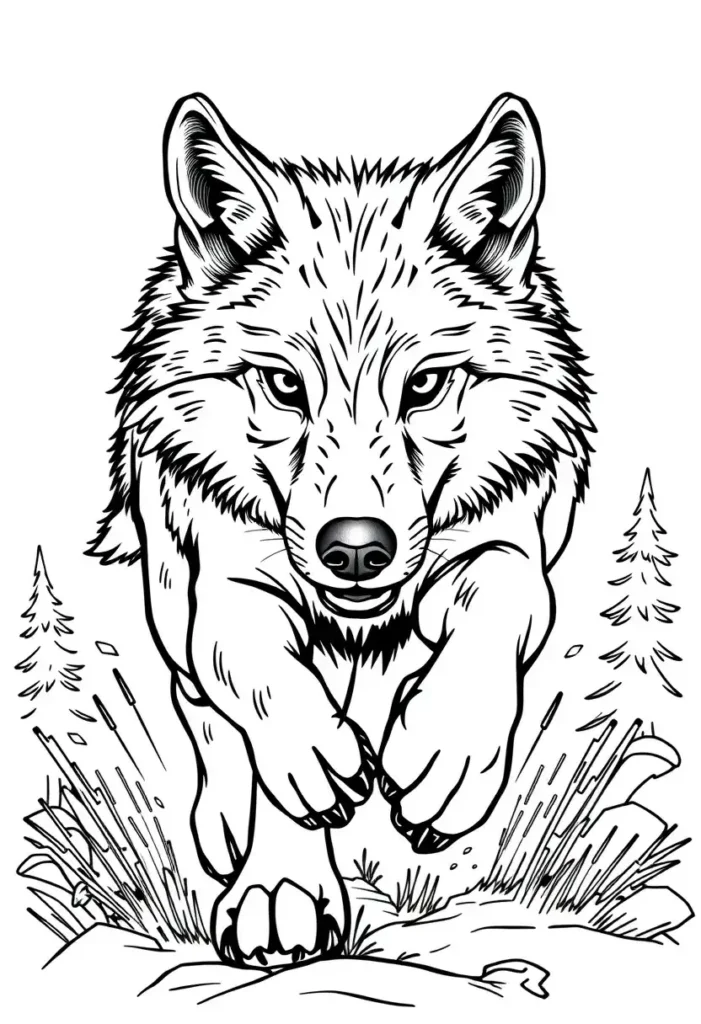 Running Wolf Pack Coloring Pages