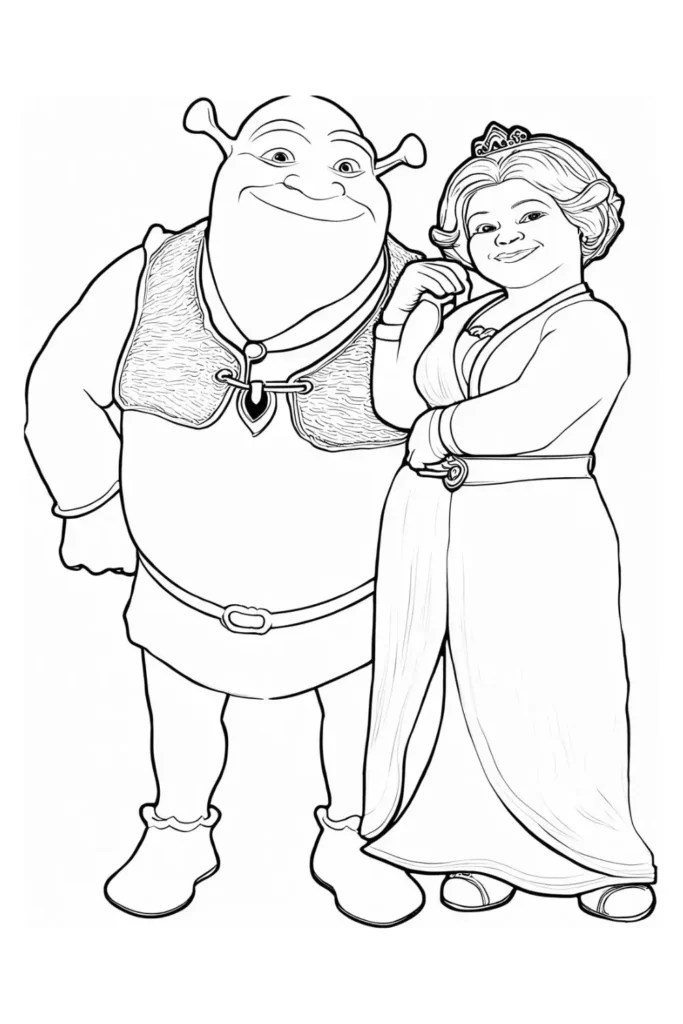 Shrek and Fiona Together Coloring Pages