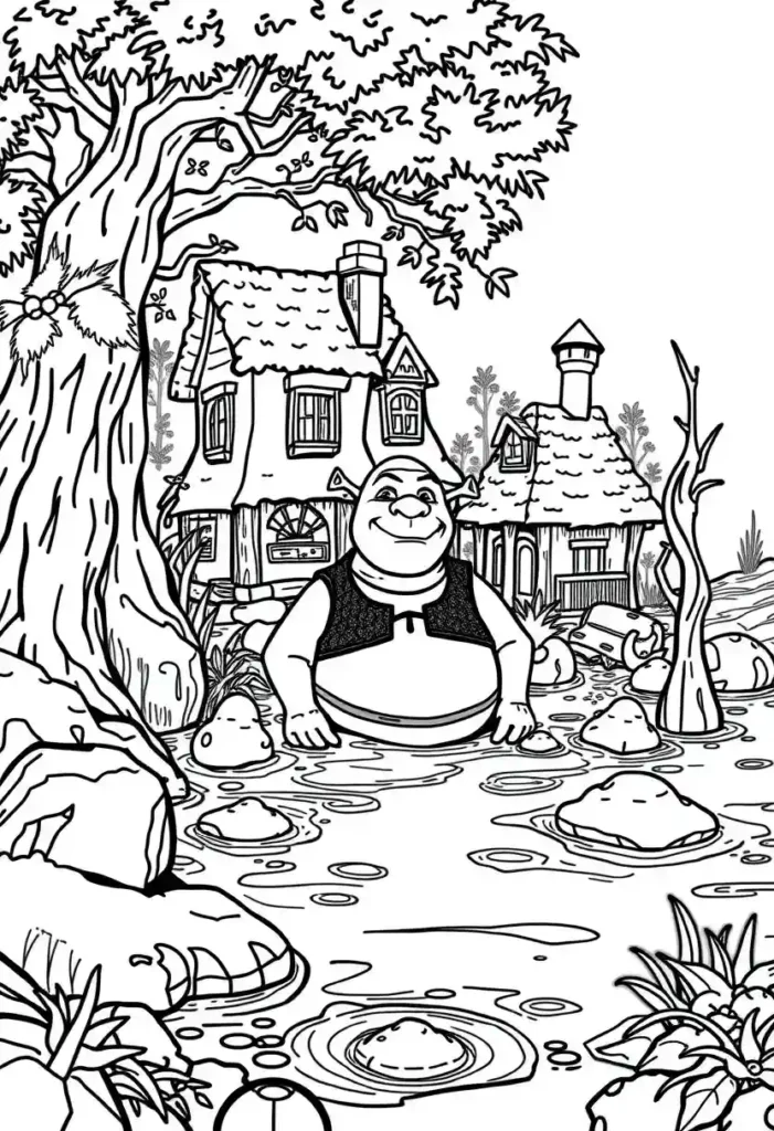 Shrek's Swamp Coloring Pages
