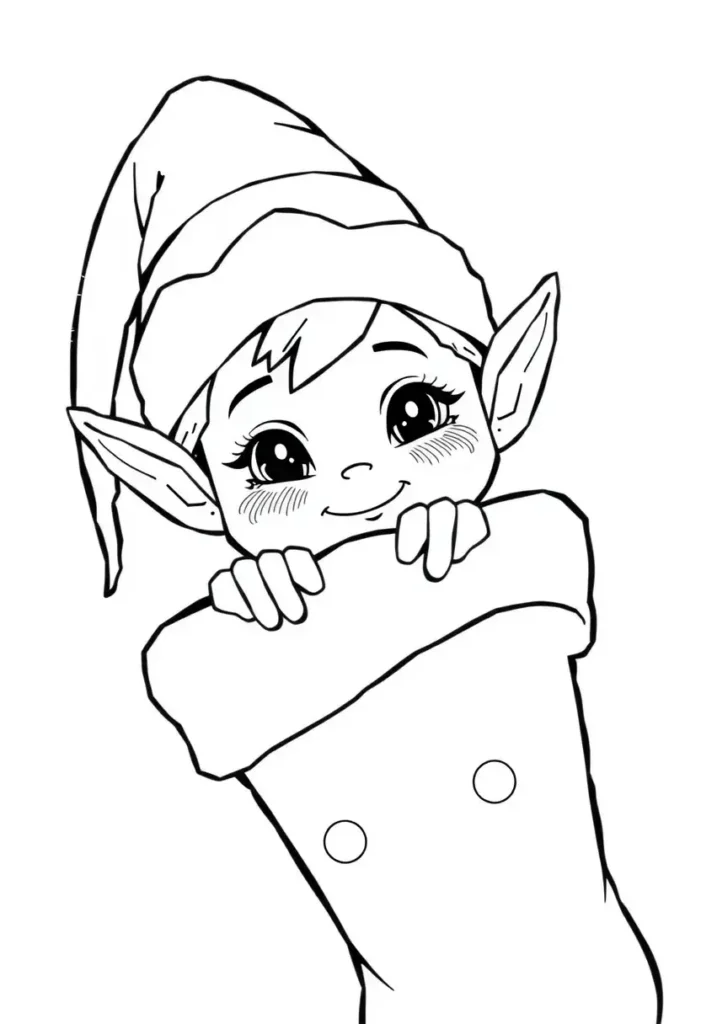 Shy Elf Hiding Coloring Pages