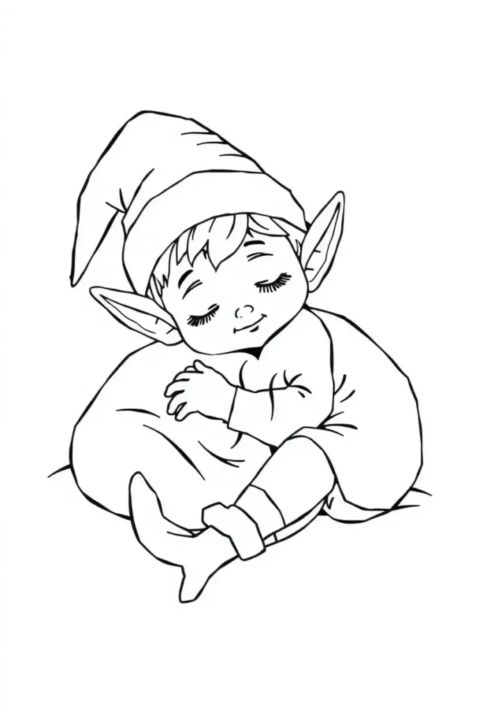 Sleepy Elf Nap Coloring Pages