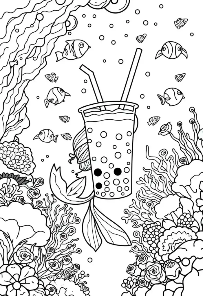 Underwater Boba Adventure Coloring Pages