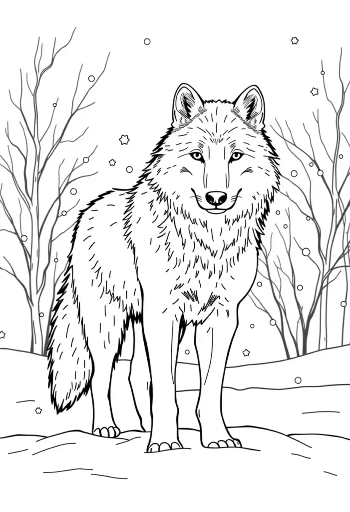 Winter Wolf in Snow Coloring Pages