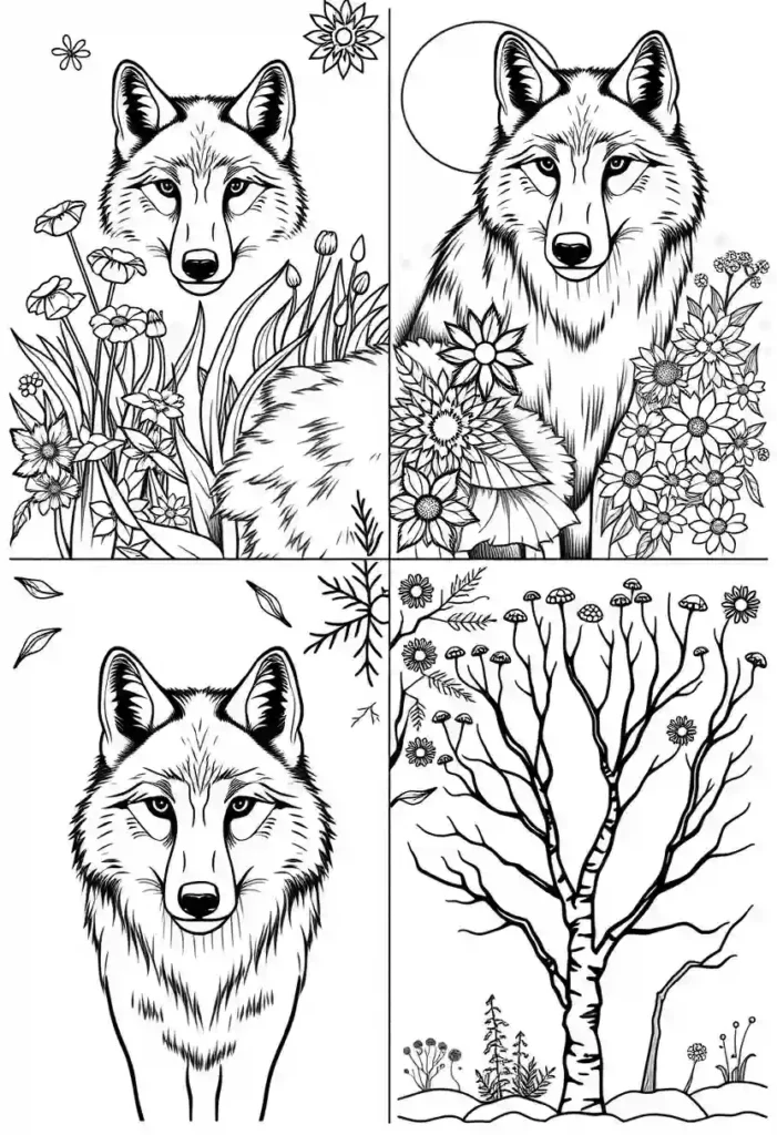 Wolf Across Seasons Coloring Pages