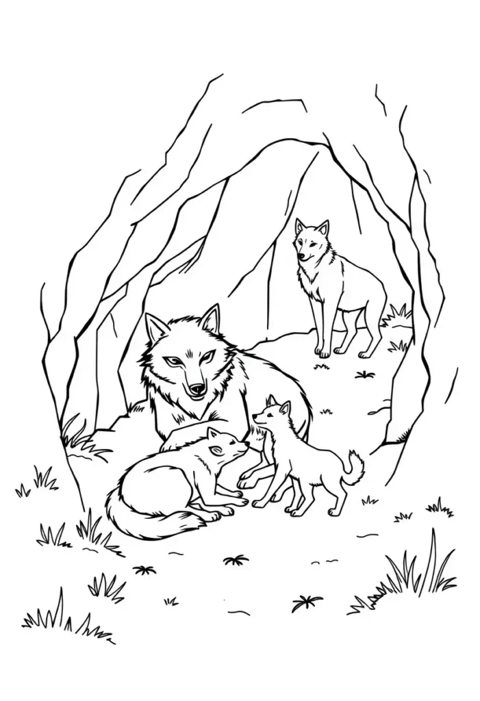 Wolf Family Den Scene Coloring Pages